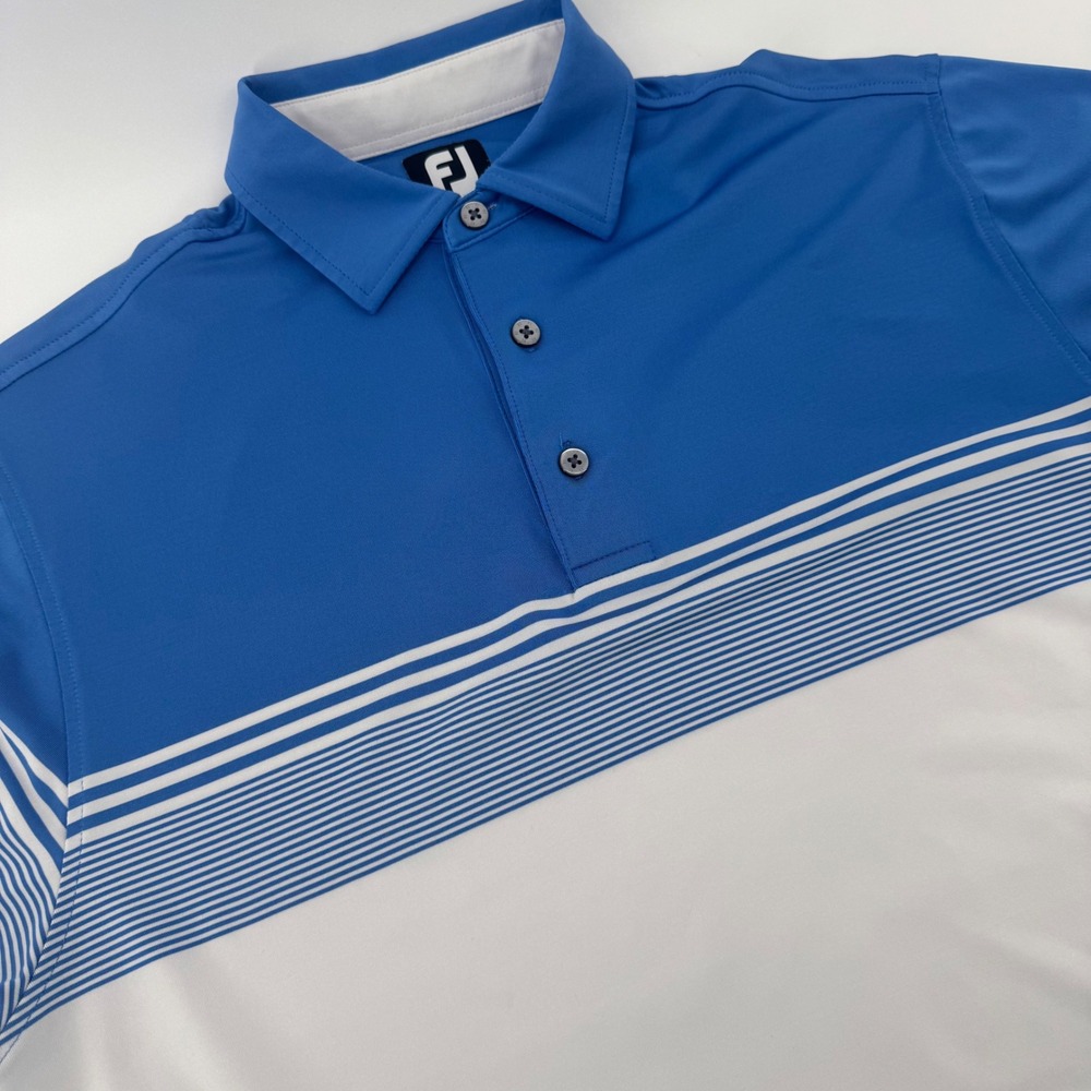 FootJoy Men's Blue White Striped Golf Polo Shirt Size M Short Sleeve Performance